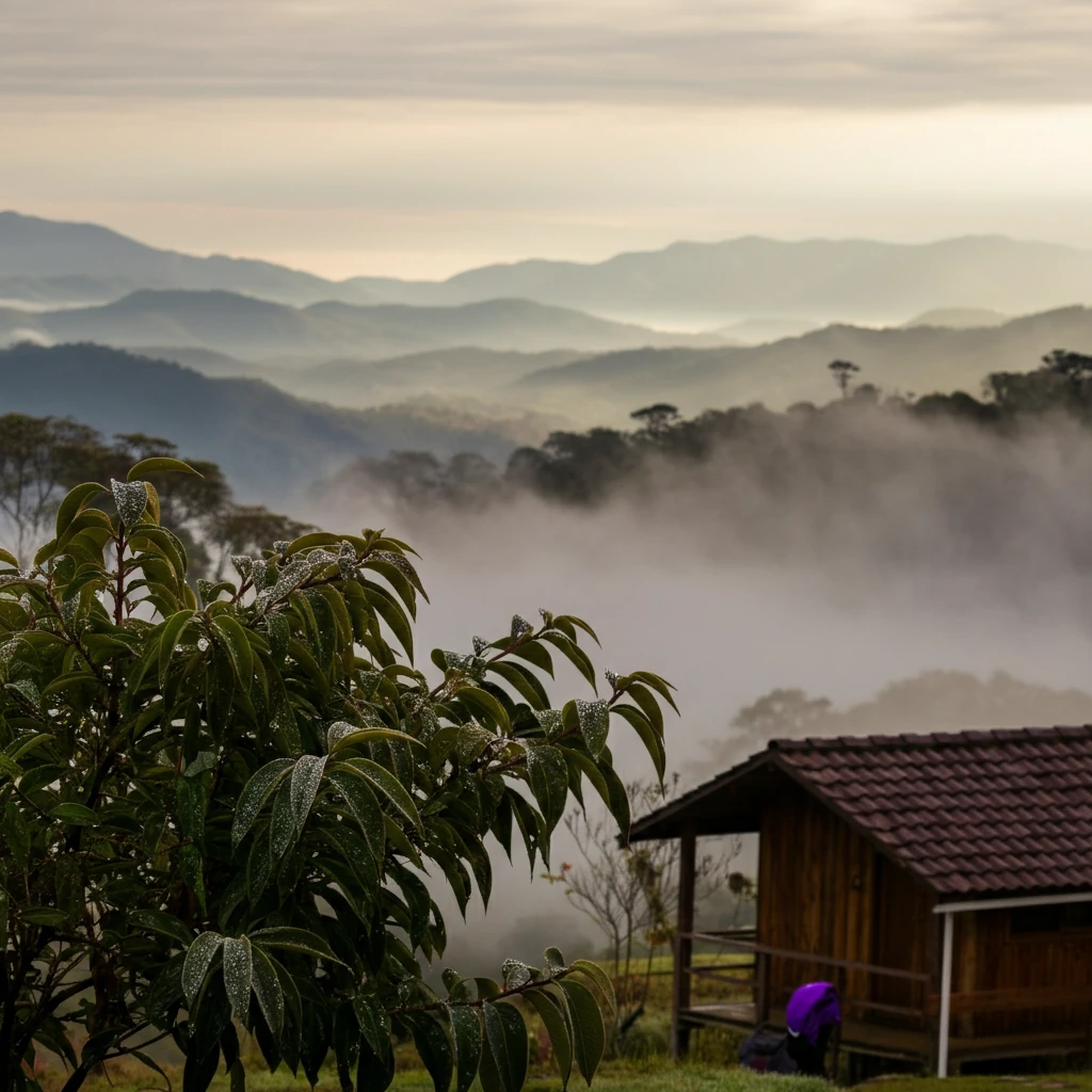 Montanhas cobertas por neblina na Serra da Mantiqueira durante o inverno brasileiro