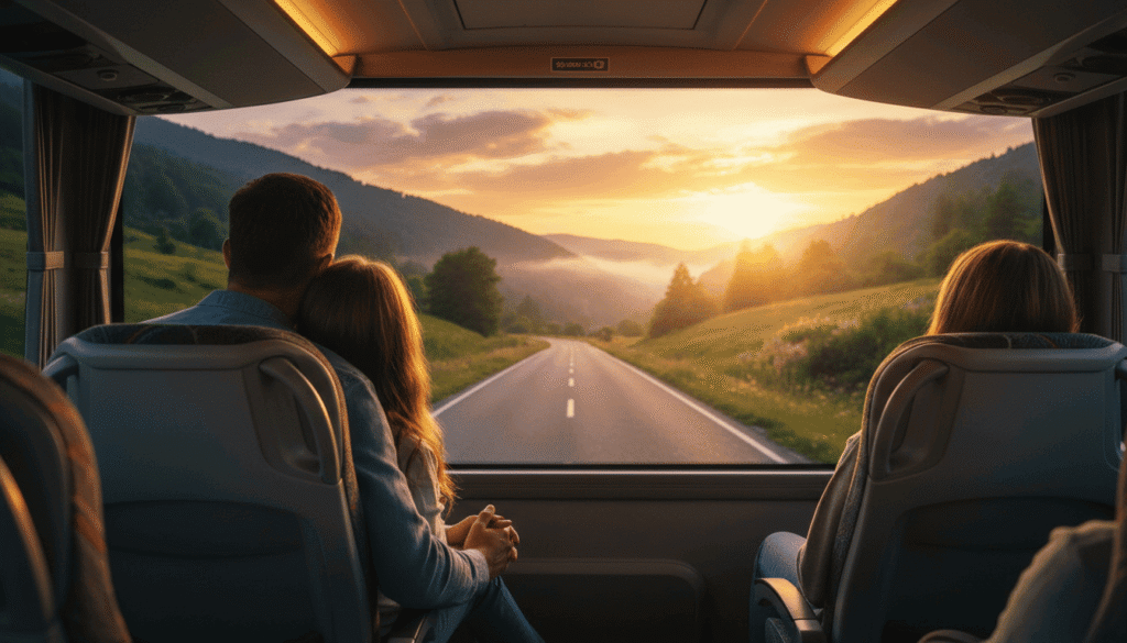 casal viajando de bus