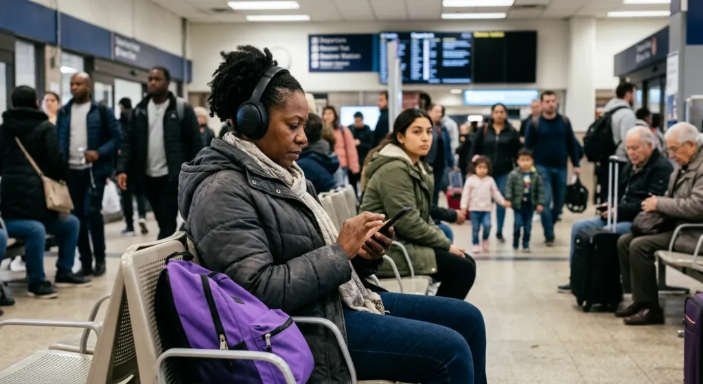 Pessoa usando celular para cancelar passagem de ônibus no aplicativo ClickBus com tela de confirmação visível